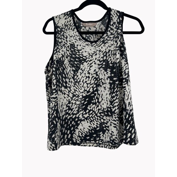 TanJay Petite Size L 2 Pc Set Black White Abstract Textured Tank Jacket - Picture 3 of 8